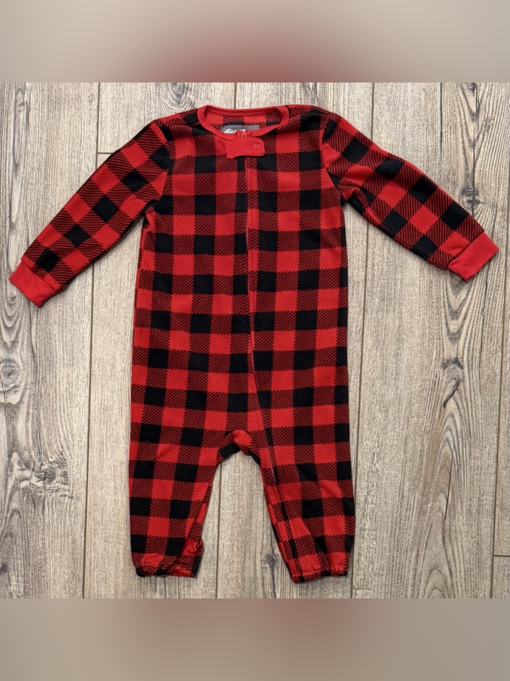 Eddie Bauer Baby Red Black Buffalo Plaid Fleece Sleeper 18M - Feet Removed